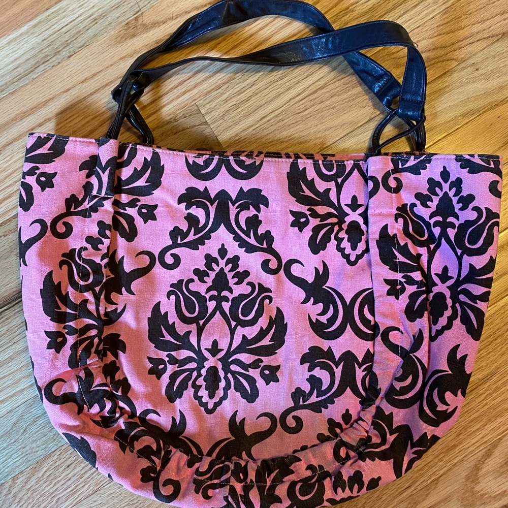 Pink & Brown Damask Print Shoulder Bag